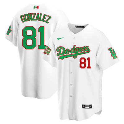 Men's Los Angeles Dodgers #81 Victor Gonzalez White Green MLB Mexico 2020 World Series Stitched Jersey Men's Los Angeles Dodgers #81 Victor Gonzalez White Green MLB Mexico 2020 World Series Stitched Jersey